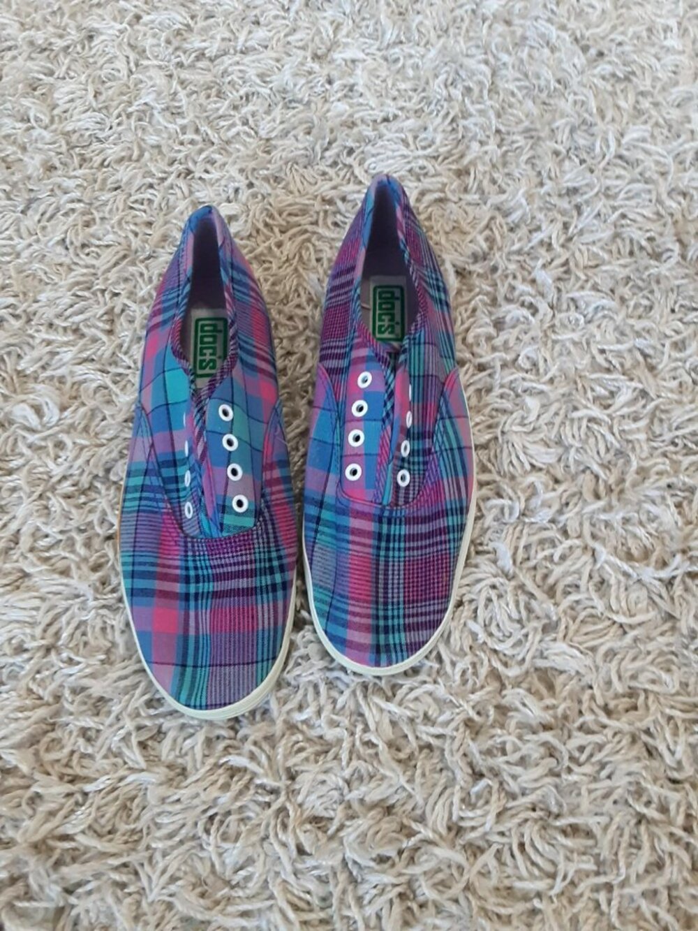 Women's Blue and Purple Plaid Multicolor Docs Slip On Canvas Shoes 6.5